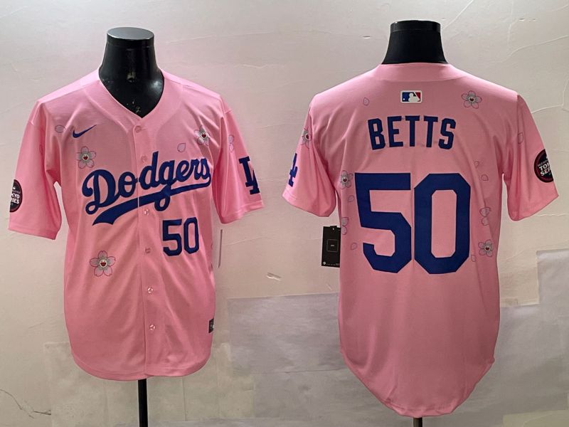 Men Los Angeles Dodgers 50 Betts Pink Sakura Edition 2025 Nike MLB Jersey style 9